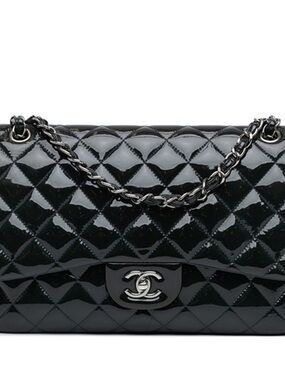 CHANEL Blue/Dark Blue Quilted Patent Leather Shoulder Bag with Chain Strap